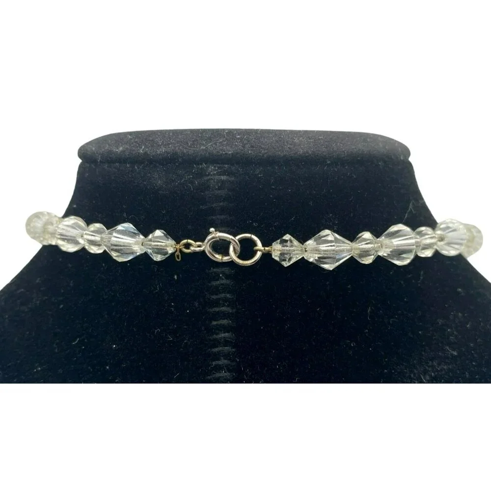 Vintage Faceted Crystal Art Deco Sterling Silver Graduated Bead Necklace 16" - Picture 4 of 9